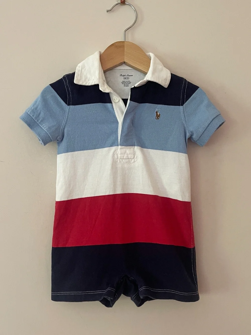 RALPH LAUREN EUC Classic Preppy Colorblock Rugby Polo Romper
